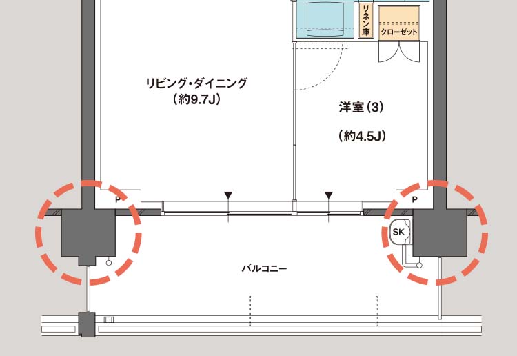 家具レイアウトがしやすい アウトフレーム工法