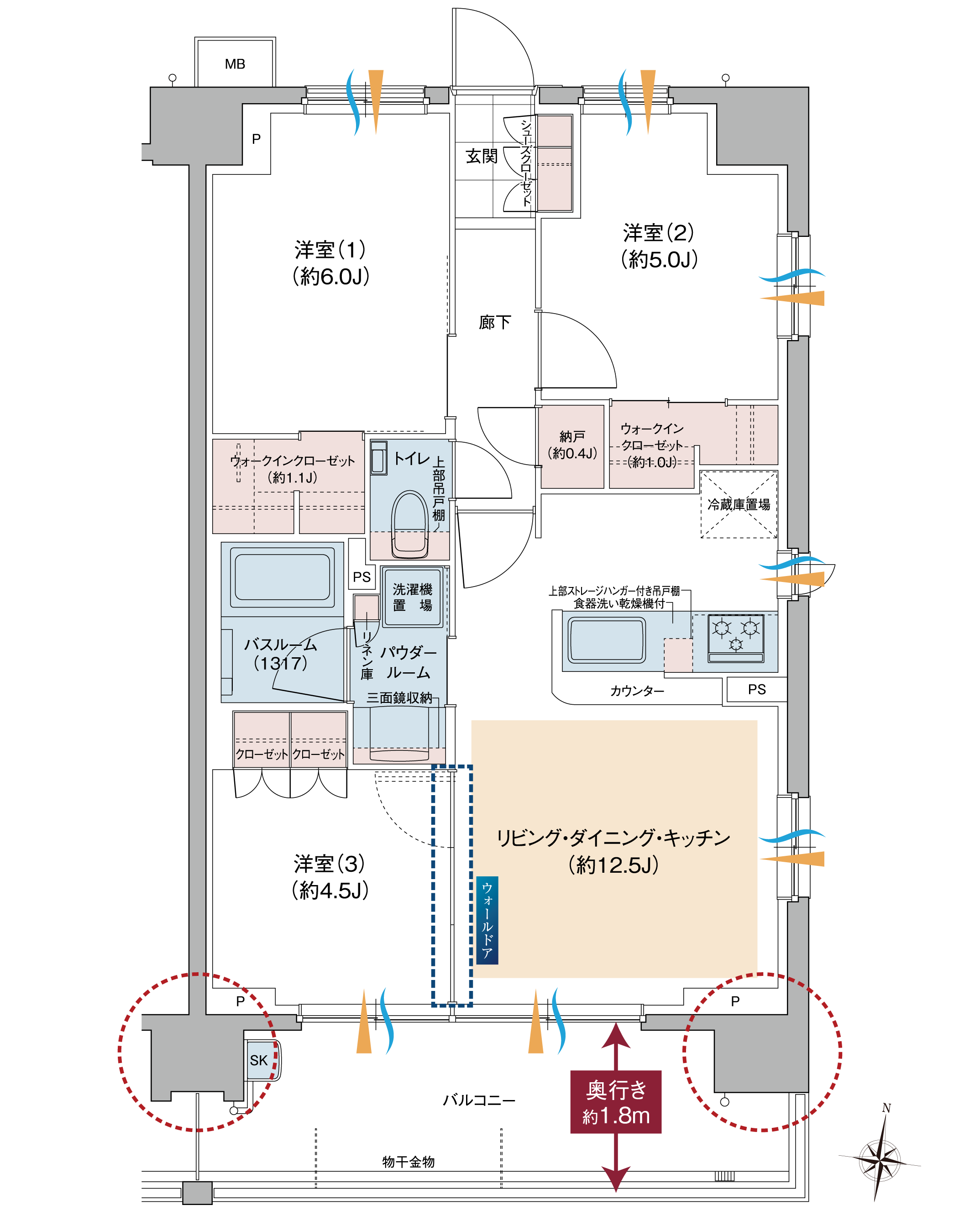 A2タイプ 3LDK+2WIC+N 間取り図