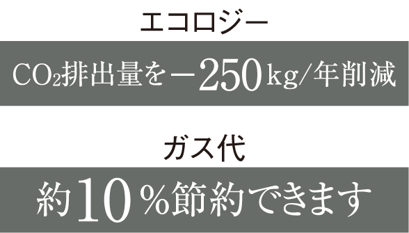 CO2排出量を−250kg/年削減 約10%節約できます