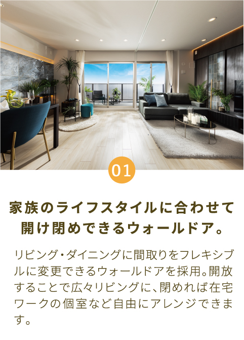 家族のライフスタイルに合わせて開け閉めできるウォールドア。
