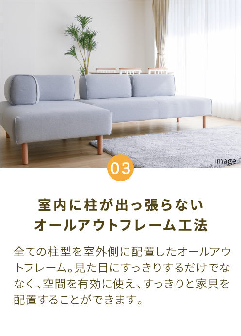 室内に柱が出っ張らないオールアウトフレーム工法