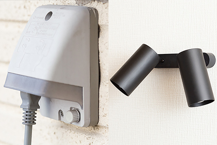 防水型アース付きコンセント＆ブラケット照明器具