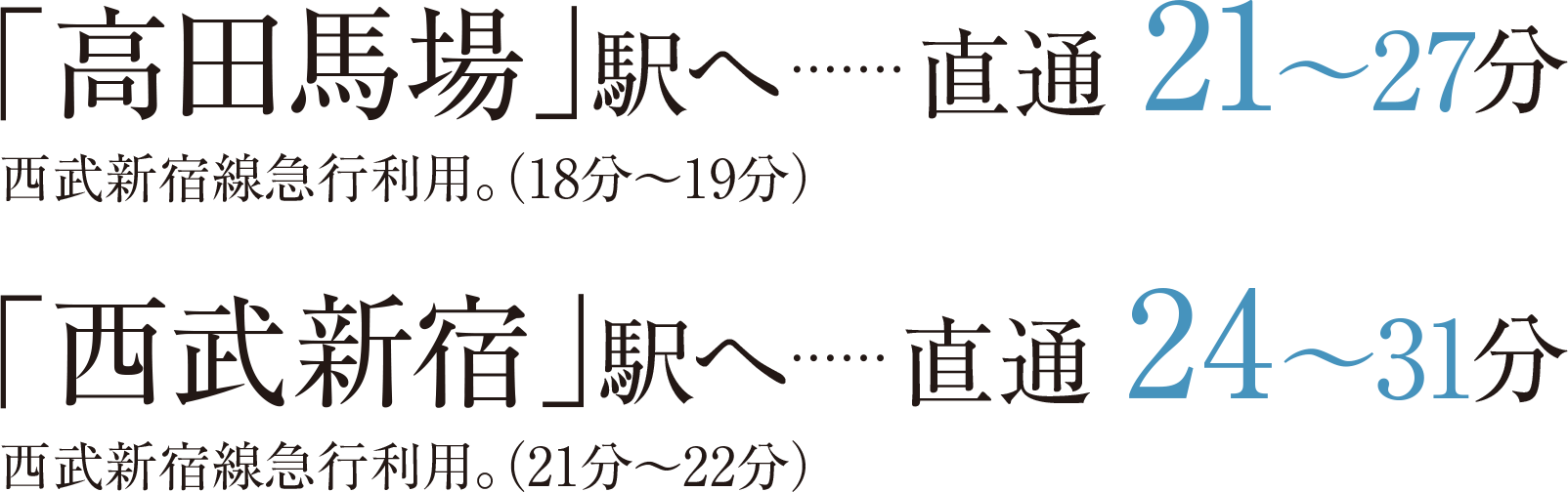 「高田馬場」駅へ直通21〜27分｜「西武新宿」駅へ直通24〜31分