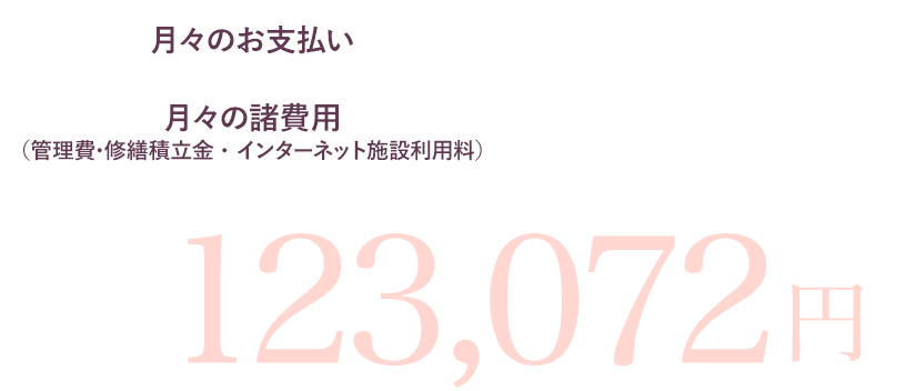 ［月々のお支払い］103,252円［月々の諸費用（管理費・修繕積立金・インターネット施設利用料）］＋19,820円｜123,072円
